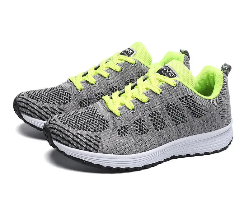 Sapatos casuais femininos da moda, respiráveis, de malha, para caminhada, tênis