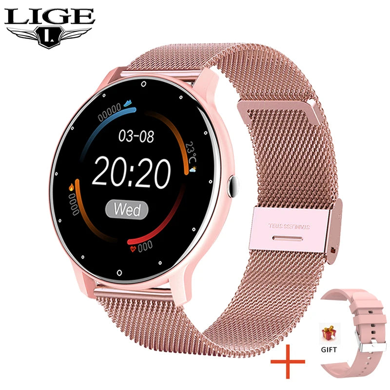 Relógio inteligente feminino LIGE 2025 com tela sensível ao toque, esportivo, fitness, IP67, à prova d'água, Bluetooth, para Android e iOS Sucesso Ativa