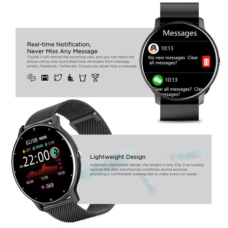 Relógio inteligente feminino LIGE 2025 com tela sensível ao toque, esportivo, fitness, IP67, à prova d'água, Bluetooth, para Android e iOS Sucesso Ativa