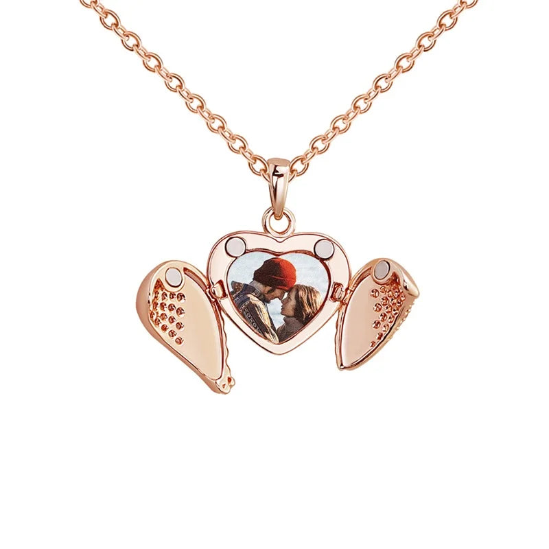 Colar com medalhão personalizado, colar com foto personalizada, colar de coração com nome gravado, colar com pingente em formato de coração de aço inoxidável, joia Sucesso Ativa