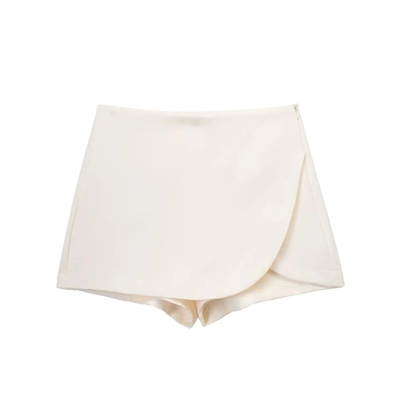 TRAF Saia-calça feminina cintura alta marrom, saia estilosa verão rosa preta mini saia shorts assimétrico casual off white Sucesso Ativa