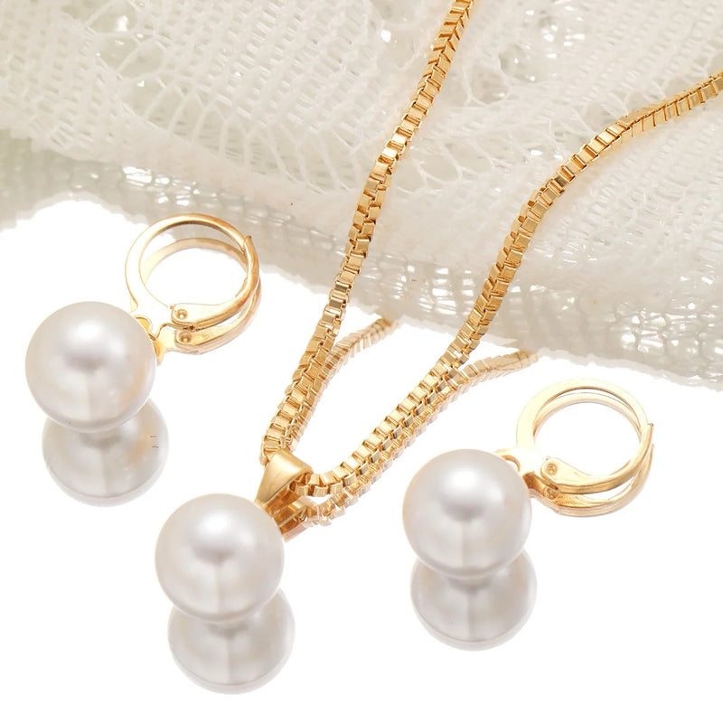 Conjunto de 3 peças de joias de pérolas redondas, brincos e pingentes para mulheres, conjunto de joias de casamento duplas com strass da moda requintada, presente Sucesso Ativa