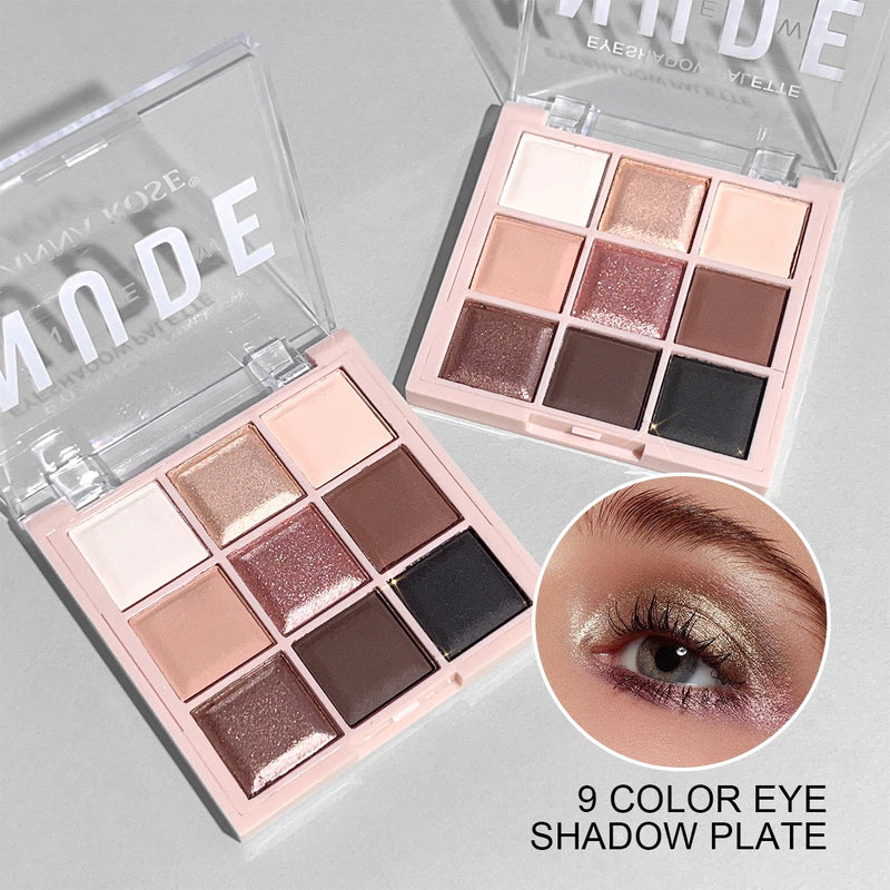 Paleta de sombras de 9 cores com glitter fino, cintilante, matte e tons de chá com leite; mini, uso diário, maquiagem para estudantes Sucesso Ativa