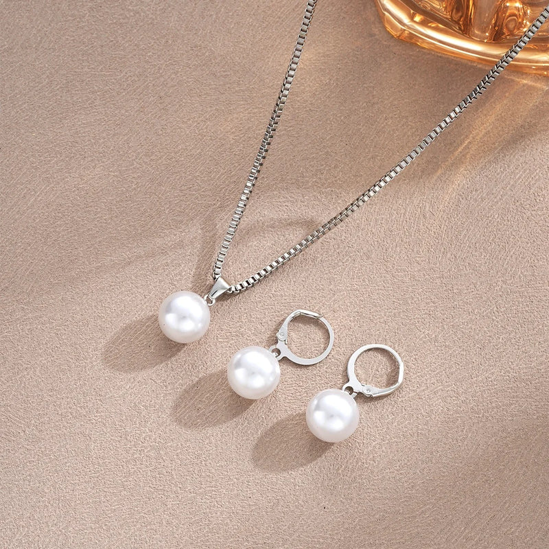 Conjunto de 3 peças de joias de pérolas redondas, brincos e pingentes para mulheres, conjunto de joias de casamento duplas com strass da moda requintada, presente Sucesso Ativa