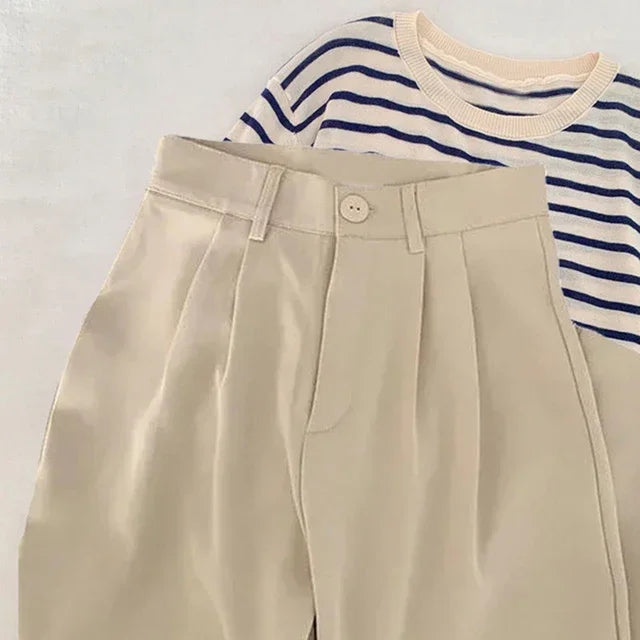 Calças de terno femininas de cintura alta, retas, para escritório, moda coreana, casual, com botões, soltas, pretas, novas, 2024 Sucesso Ativa