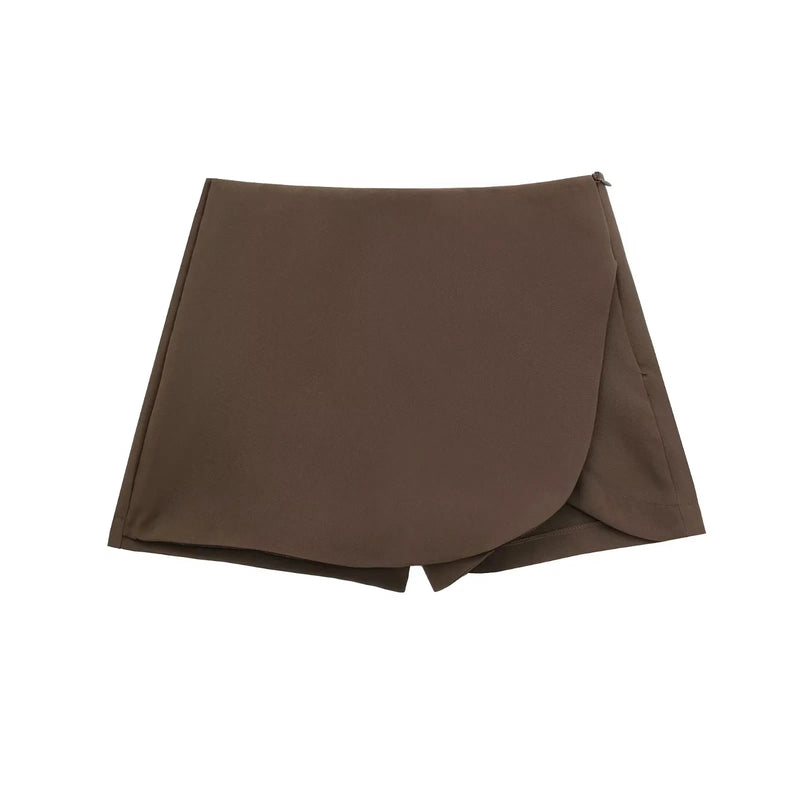 TRAF Saia-calça feminina cintura alta marrom, saia estilosa verão rosa preta mini saia shorts assimétrico casual off white Sucesso Ativa