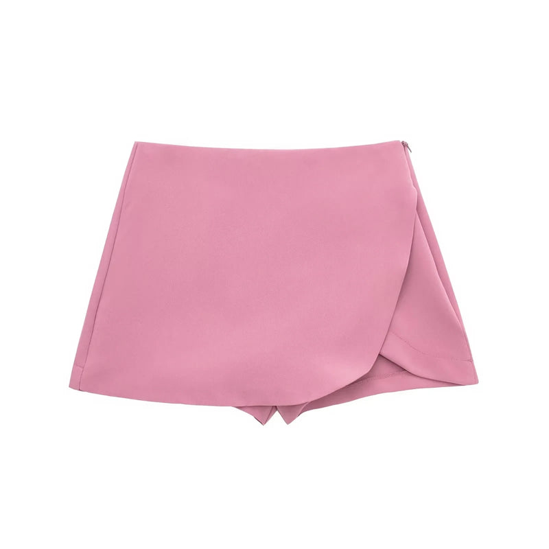 TRAF Saia-calça feminina cintura alta marrom, saia estilosa verão rosa preta mini saia shorts assimétrico casual off white Sucesso Ativa
