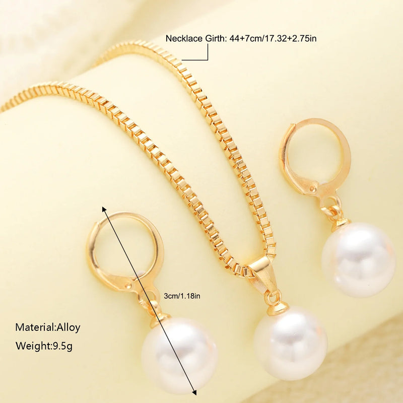 Conjunto de 3 peças de joias de pérolas redondas, brincos e pingentes para mulheres, conjunto de joias de casamento duplas com strass da moda requintada, presente Sucesso Ativa