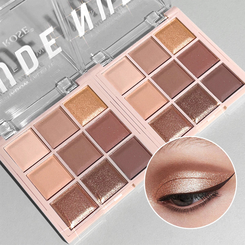 Paleta de sombras de 9 cores com glitter fino, cintilante, matte e tons de chá com leite; mini, uso diário, maquiagem para estudantes Sucesso Ativa