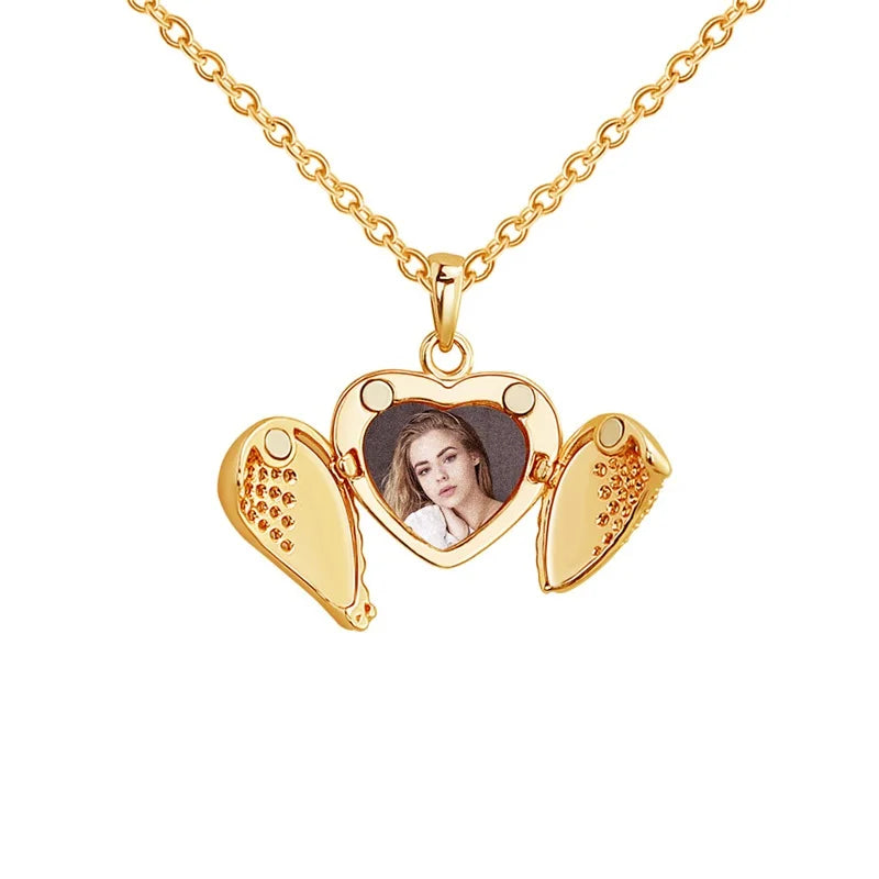 Colar com medalhão personalizado, colar com foto personalizada, colar de coração com nome gravado, colar com pingente em formato de coração de aço inoxidável, joia Sucesso Ativa