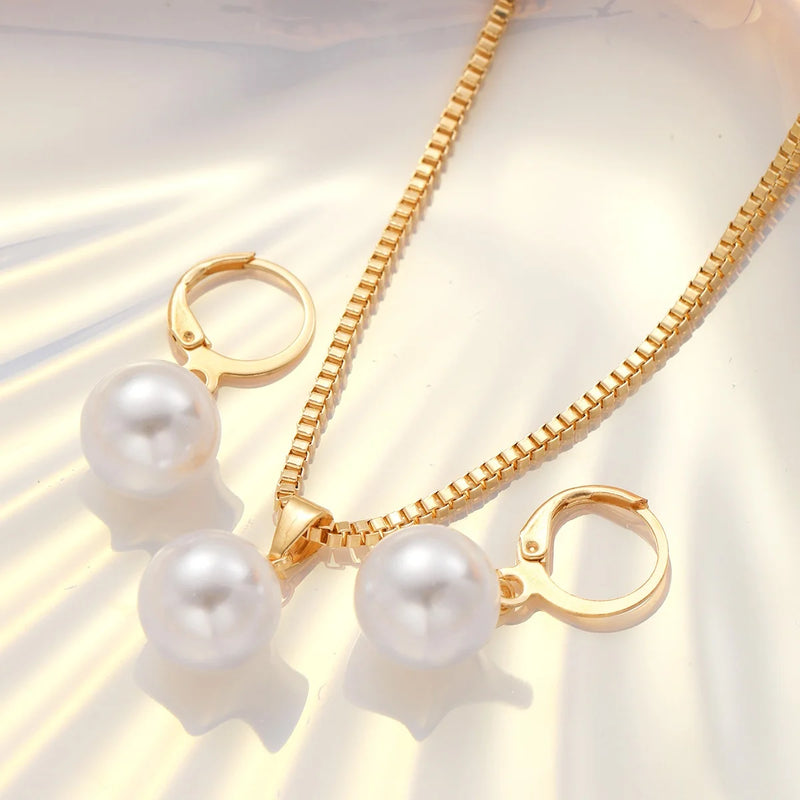 Conjunto de 3 peças de joias de pérolas redondas, brincos e pingentes para mulheres, conjunto de joias de casamento duplas com strass da moda requintada, presente Sucesso Ativa