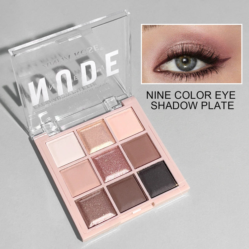 Paleta de sombras de 9 cores com glitter fino, cintilante, matte e tons de chá com leite; mini, uso diário, maquiagem para estudantes Sucesso Ativa