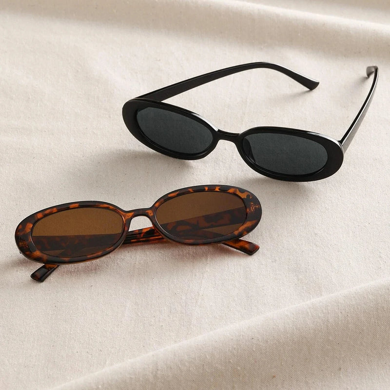2 peças óculos de sol femininos pequenos ovais vintage de marca de grife óculos de sol femininos com proteção UV UV400 Sucesso Ativa