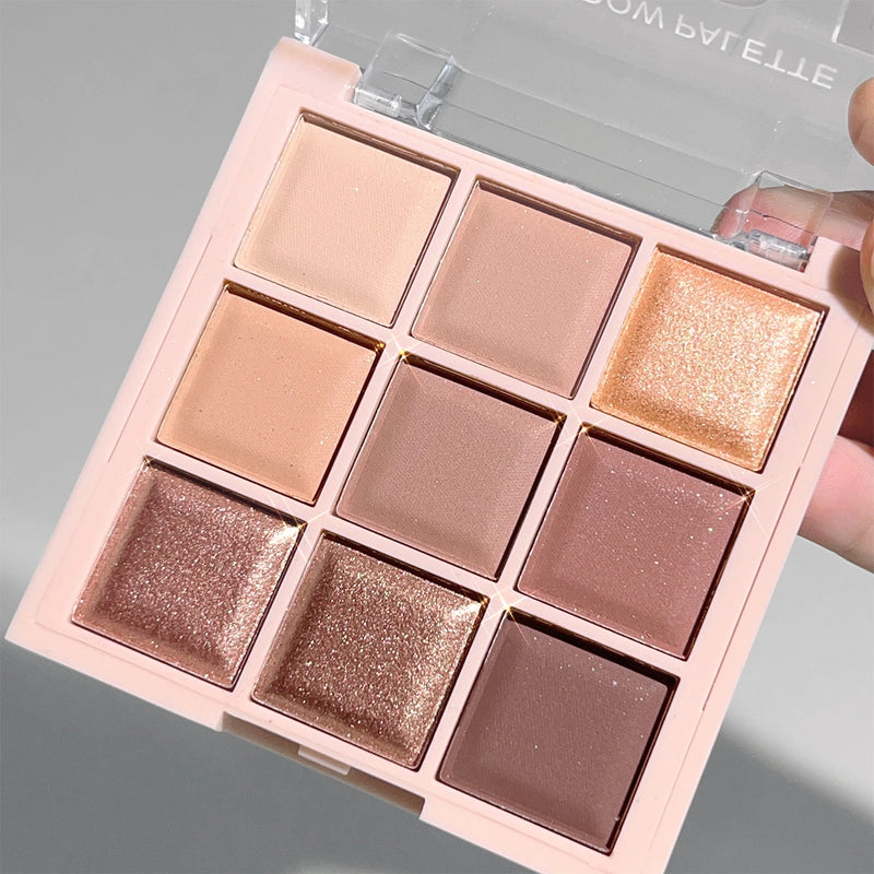Paleta de sombras de 9 cores com glitter fino, cintilante, matte e tons de chá com leite; mini, uso diário, maquiagem para estudantes Sucesso Ativa