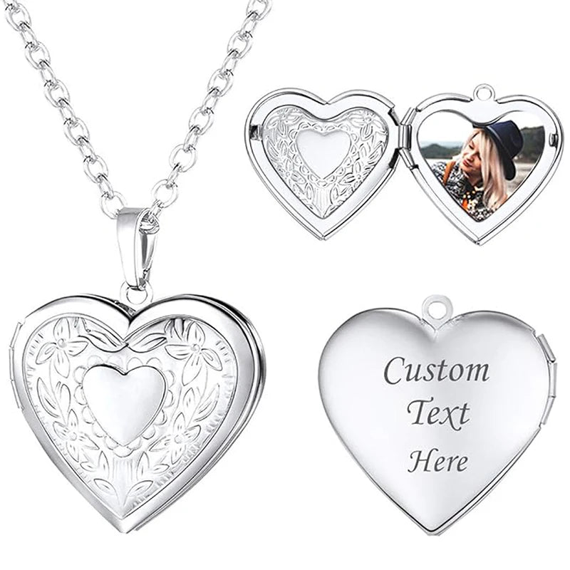 Colar com medalhão personalizado, colar com foto personalizada, colar de coração com nome gravado, colar com pingente em formato de coração de aço inoxidável, joia Sucesso Ativa